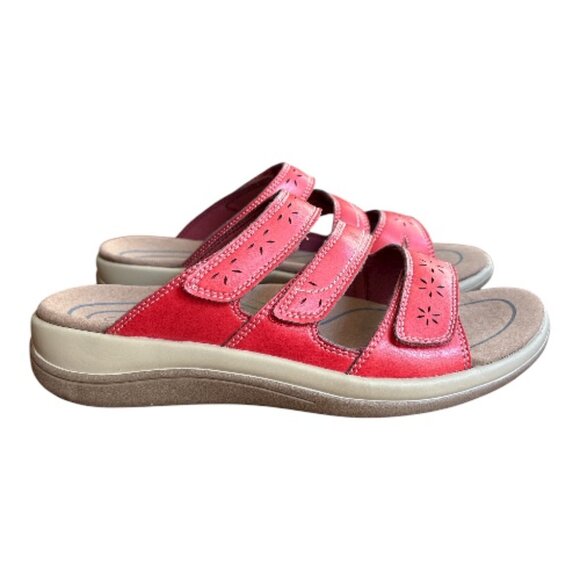 ORTHOFEET SAHARA SANDALS RED NWOT SIZE 8.5 SNAZZY AND COMFORTABLE 3-STRAP SLIDES - Picture 5 of 8